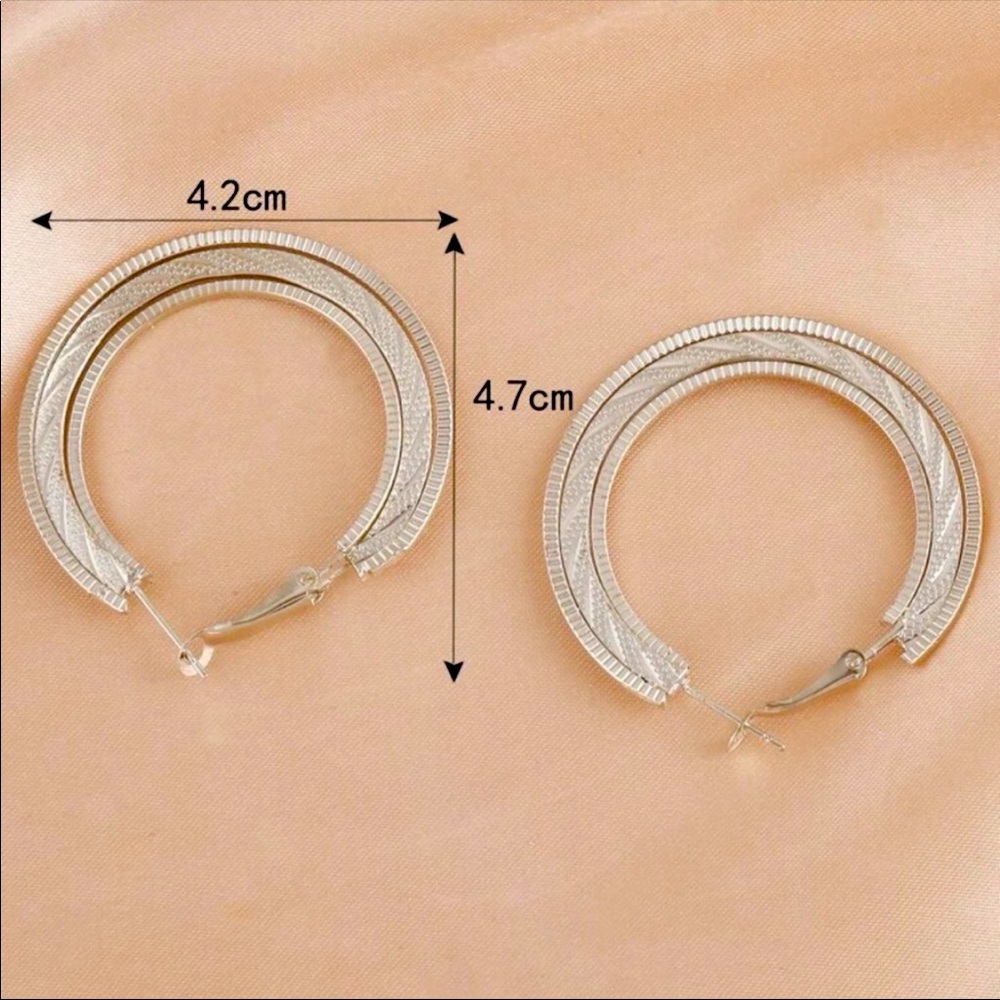 🪙 Silver Textured Hoop Earrings - Picture 4 of 7